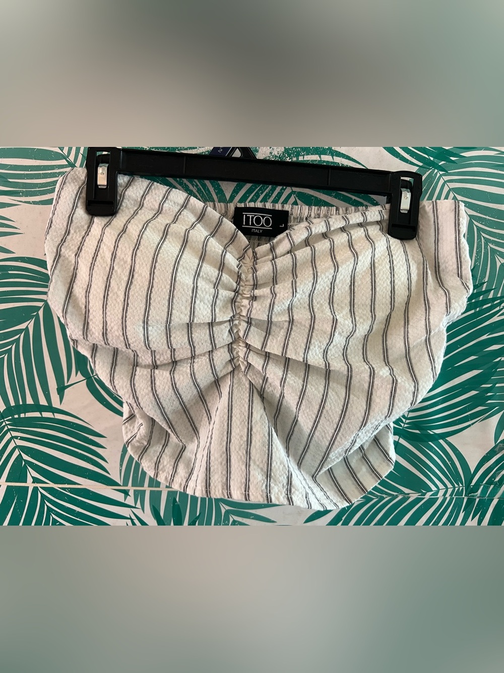 Striped White & Black strapless top sz L by ITOO Italy
